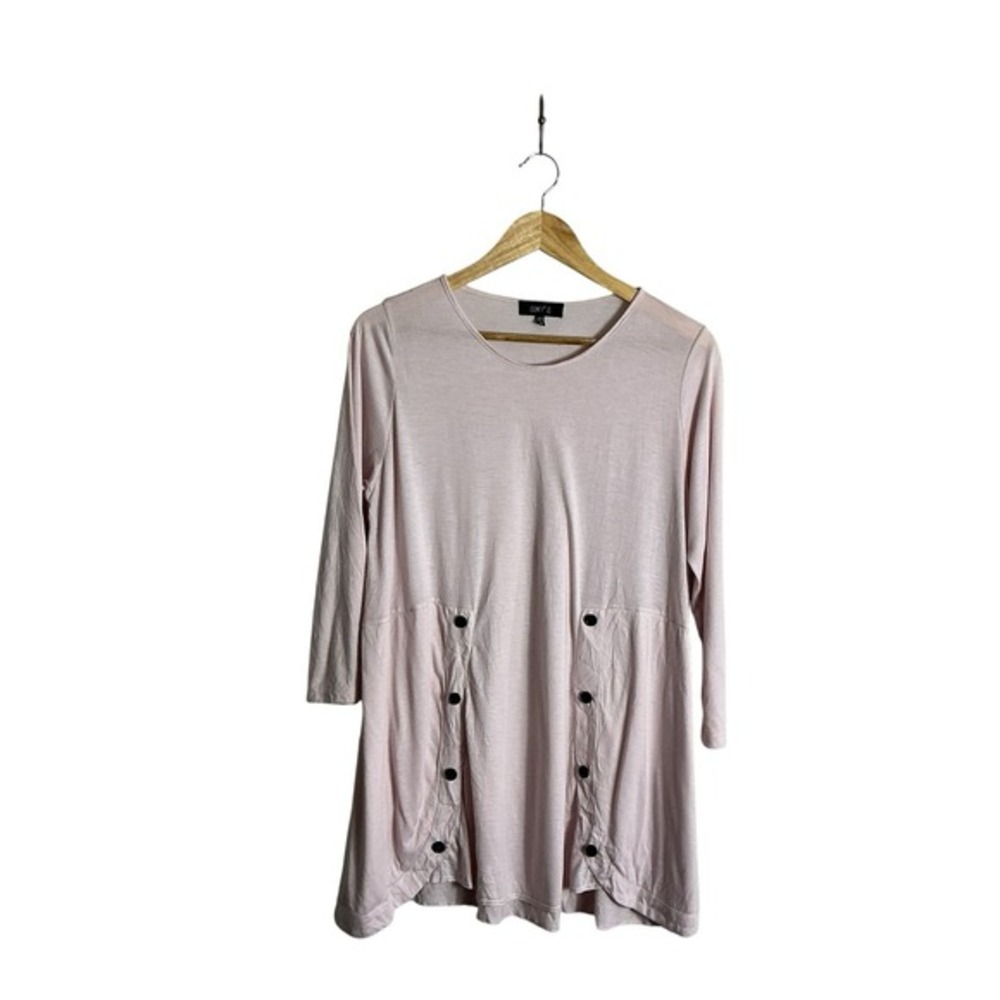 Comfy USA Small Pink Jersey Tunic Top 3/4 Sleeve Stretch Pullover Oversized